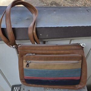 Relic Brown Rainbow Crossbody Shoulder Bag Handbag Purse Multi Pocket Adjustable